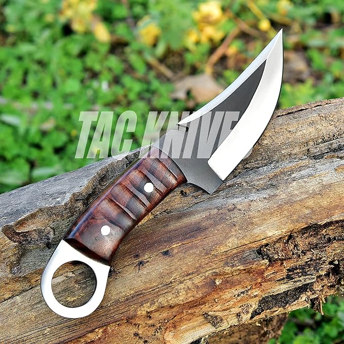 Bushcraft Survival Knife 1095 Steel Fixed Blade outdoor - Pakka Wood Handle - Pancake Leather Sheath - Traditional Field for Camping Fishing Hunting Men & Women EDC Knife to Carry on Belt (wood)
