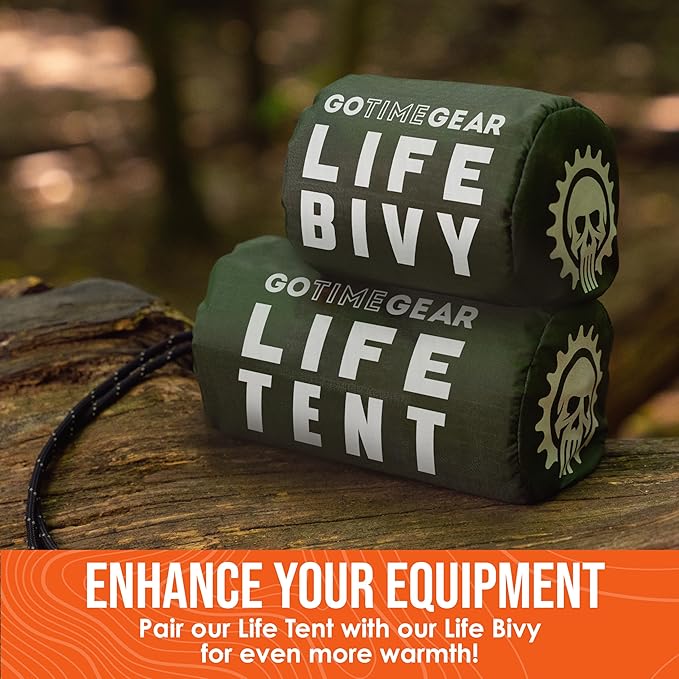 Go Time Gear Survival Life Tent ??2 Person Mylar Emergency Shelter Tube Tent + Paracord ??All-Weather Protection for Camping, Hiking, & Survival Kits ??Includes Emergency Whistle