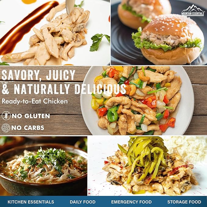 MOUNTAIN ESSENTIALS Fully Cooked Canned Chicken 28 Oz – White Meat for Daily Meals, Camping & Emergency Food – Great for Snack, Lunch, Dinner Recipes – 5-Year Shelf Life – Made in USA – Pack of 6