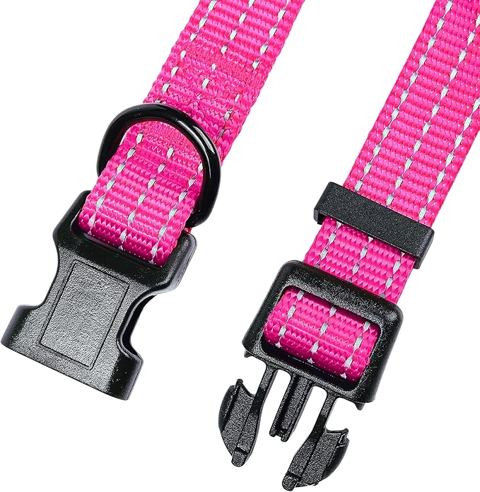 Mile High Life Dog Collar | Nylon Reflective Dog Collars | Light Weight Puppy Collars | Pink Dog Collars for Medium Dogs (Solid Pink, Medium)
