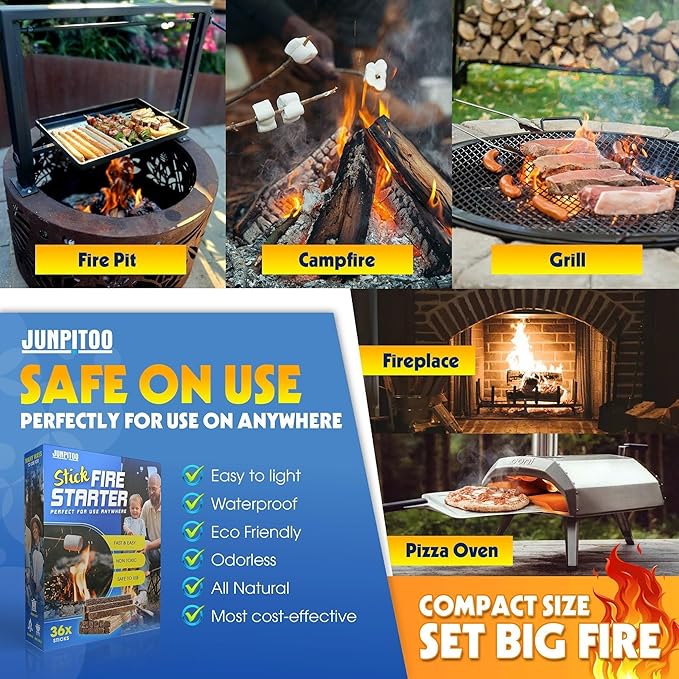 Fire Starters Sticks Natural Pine Fire Starters for Campfires Fireplace Grill Wood Pellet Stove Chimney Fire Pit BBQ Smoker W/10 Min Burning Time Waterproof.