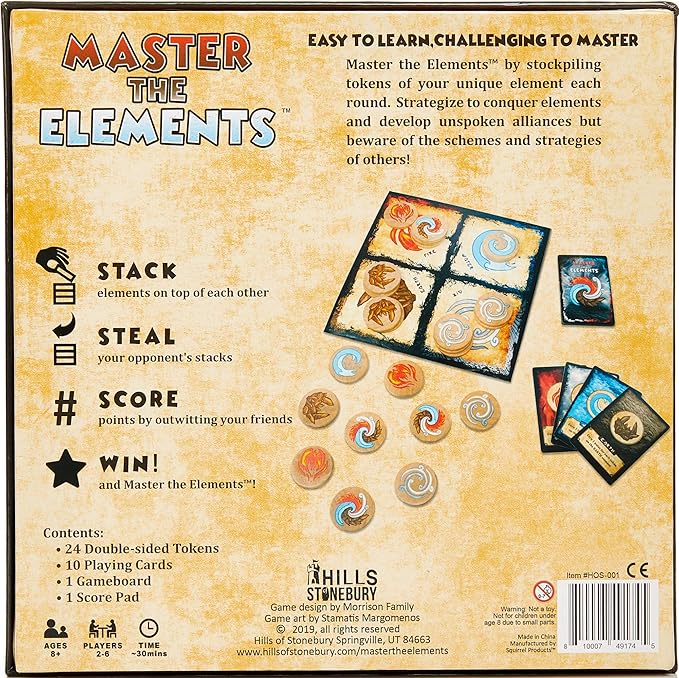 Master The Elements Novelty Board Game of Strategy and Chance - Perfect Family Friendly Game for Adults, Teens & Kids Ages 8 Years and Older, 2 to 6 Players Compete to Outwit Their Opponents
