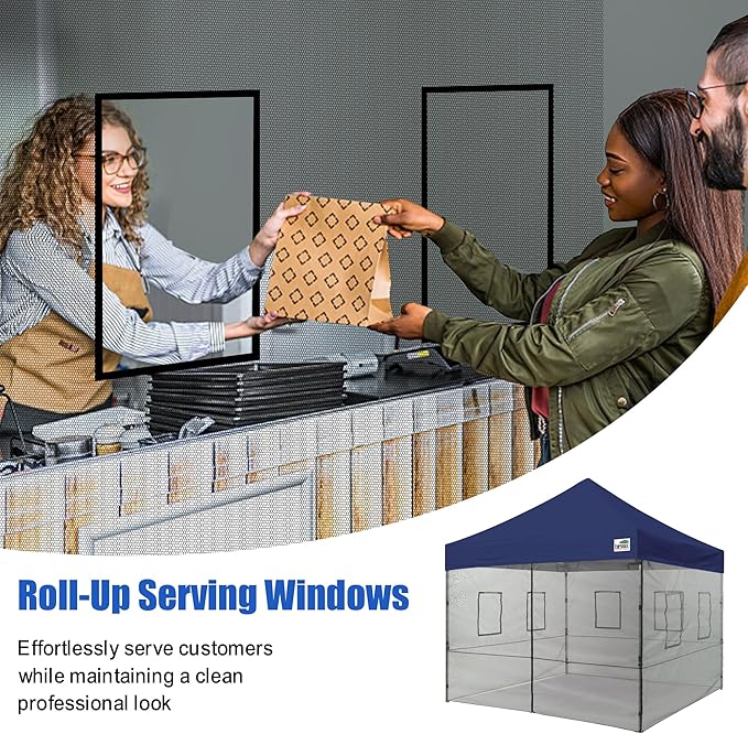 Eurmax USA 10'x10' Pop-up Canopy Tent Commercial Instant Canopies with 4 Removable Zipper End Food Service Wall kit and Roller Bag, Bonus 4 SandBags(Navy Blue)