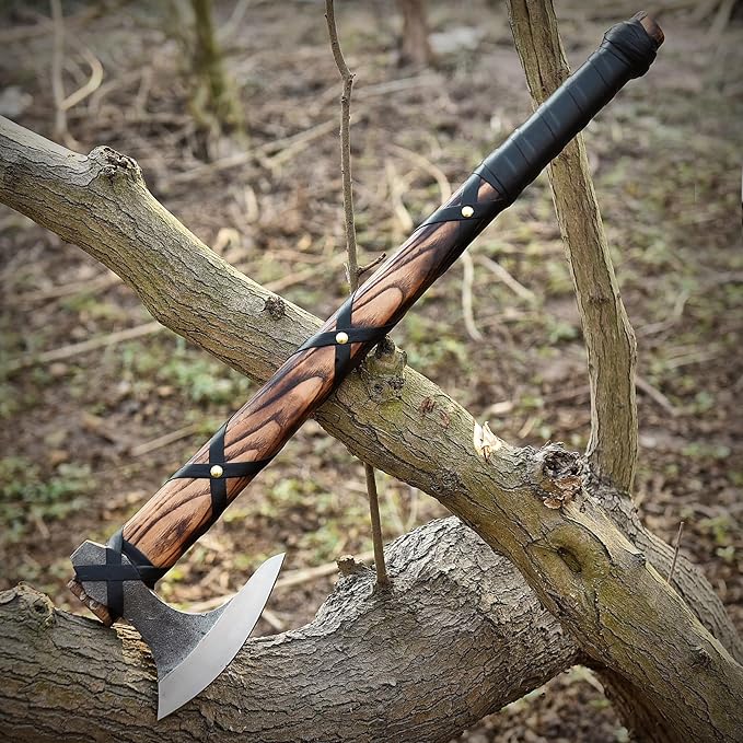 Viking Axe of Ragnar Lothbrok Hand Forged High Carbon Steel Norse Bearded | Camping Hatchet Axe with Genuine Leather Sheath Handcrafted Ash Wood Handle Throwing Tomahawk Viking Gifts for Men