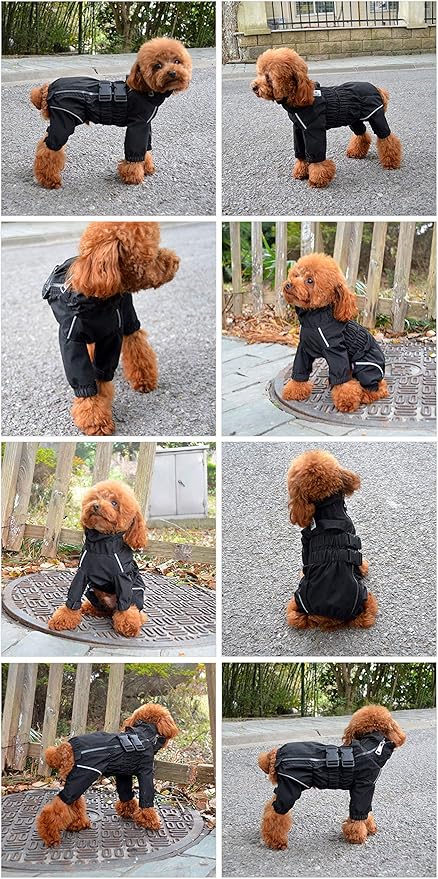 Dogs Waterproof Jacket, Lightweight Waterproof Jacket Reflective Safety Dog Raincoat Windproof Snow-Proof Dog Vest for Small Medium Large Dogs Black S
