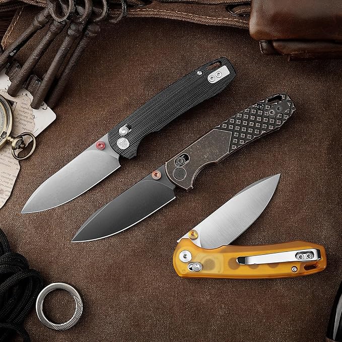 EDC Folding Pocket knife with Clip for Men,Thumb Studs Crossbar Lock Knives with 2.99" 14C28N Steel Blade, Copper Handle for Camping Hiking,Dragonfly-Cu