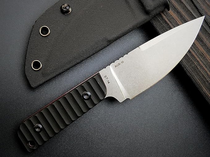 Sitivien ST14 Fixed Blade Knife AUS-10 Steel Blade G10 Handle Full Tang EDC Tool Knife for Outdoor Camping Hiking Hunting Adventure Bushcraft(Black)