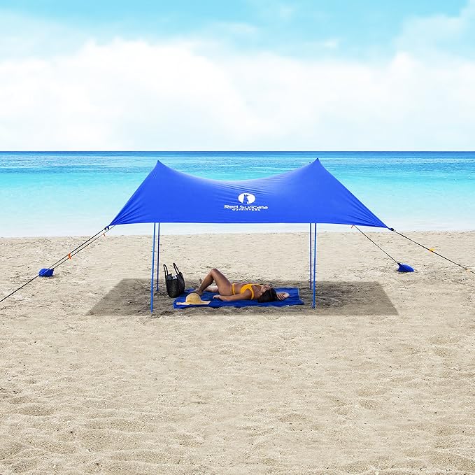 Red Suricata Family Beach Tent & Canopy, UPF50 Sun Shade, Sunshade With 4 Aluminum Poles, 4 Pole Anchors & Sand Shovel, Medium & Portable Sun Shelter Tarp (Medium, Blue)