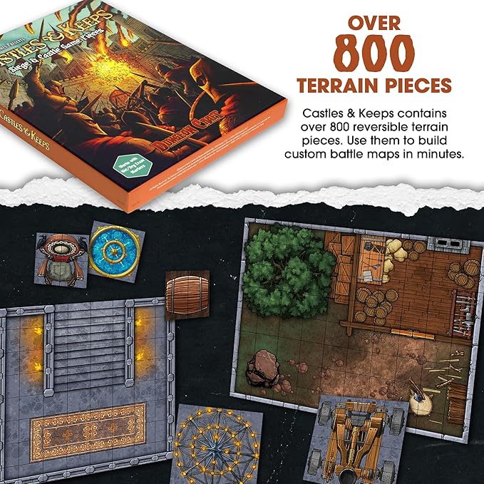 Dungeon Craft Castles & Keeps Terrain Set for DND & RPG Game - Adventure Games with 1000+ Double-Sided Dry/Wet Erase Tiles - Modular Castle Map Pieces for Tabletop Games & Battle Maps
