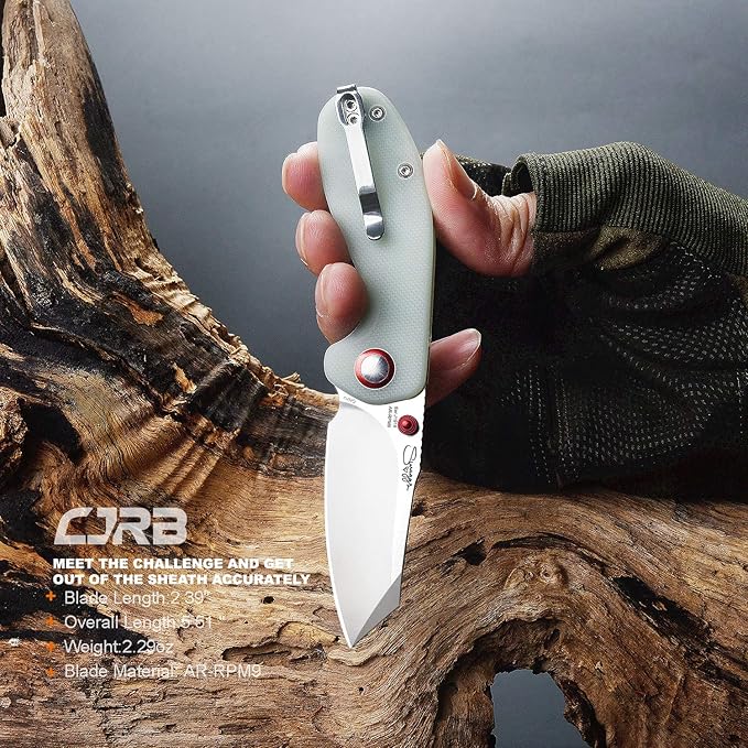 CJRB Maileah Pocket Knife with 2.39?™â€?AR-RPM9 Powder Steel Blade Folding Knife with G10 Handle Tactical Knife EDC Knife Pocket Knife for Men Ideal for Outdoor Survival Camping Hunting, 1918 Natural Green