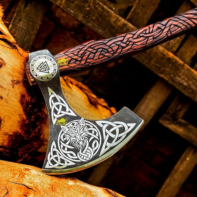MDM-012 Custom Hand Forged Viking Axe Real Tomahawk Viking Hatchet Beared Camping Axe, 5160 HIGH Carbon Steel Blade, Throwing Set Vintage Ax Viking Gift for Him - Viking Gifts (Ragnar)