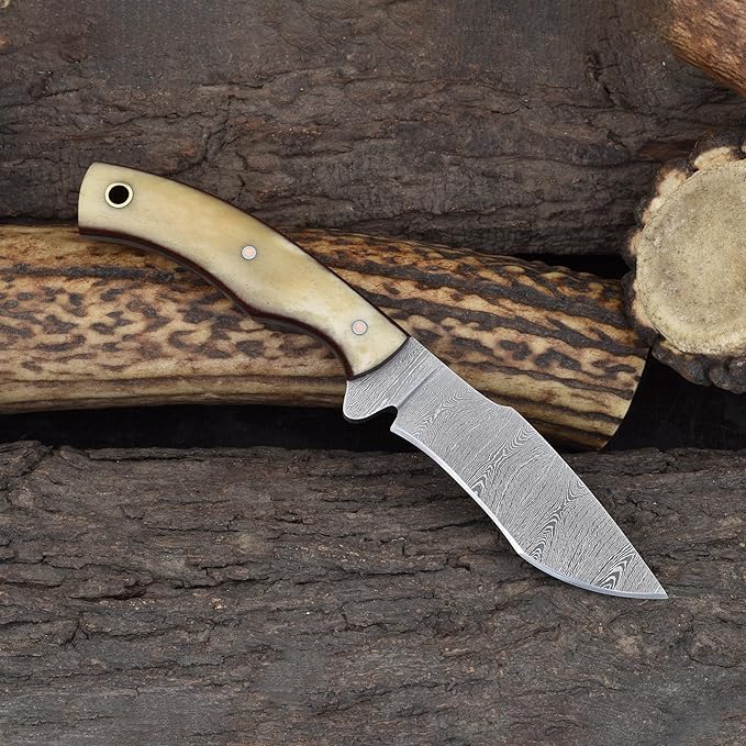 Knives Ranch Horizontal Carry Fixed Blade EDC Knife for Hunting & Skinning - Excellent Edge Retention - Bone Handle - Dual Carry Horizontal/Vertical Loop Cowboy Sheath (3185-B)