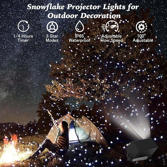 Outdoor Star Lights Projector, AIRIVO White Laser Fairy Lights Projector, Christmas Snowflake Projector 3 Lighting Modes Garden Light with Remote Control for Home, Patio,Landscape