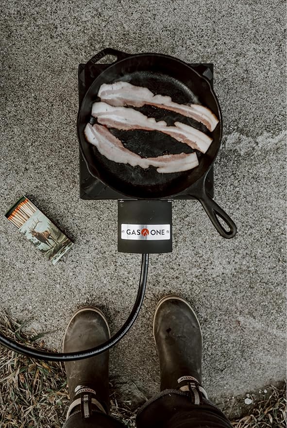 GasOne High Pressure Single Propane Burner - Outdoor Cooking with Heat Shield and Guard ??Propane Burner Head for Camping, Tailgating, Seafood Boil, Home Brewing - Patent Pending