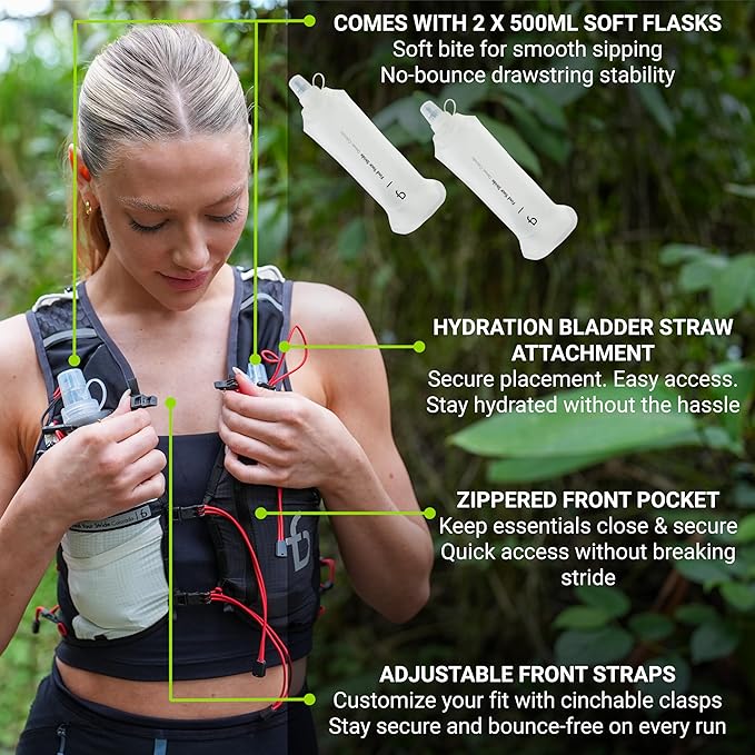 FlipBelt Tahoe Hydration Vest ??Ultralight Running Vest for Men & Women ??Includes Two 500ml Soft Flasks ??Trail, Marathon, and Long-Distance Race Pack
