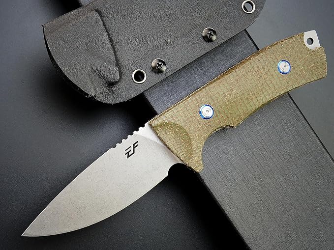 Eafengrow EF133 Fixed Blade Knife, DC53 Steel Blade,Micarta Handle Full Tang Compact Tough EDC Straight Knifes for Outdoor Working Camping Hiking(Green)