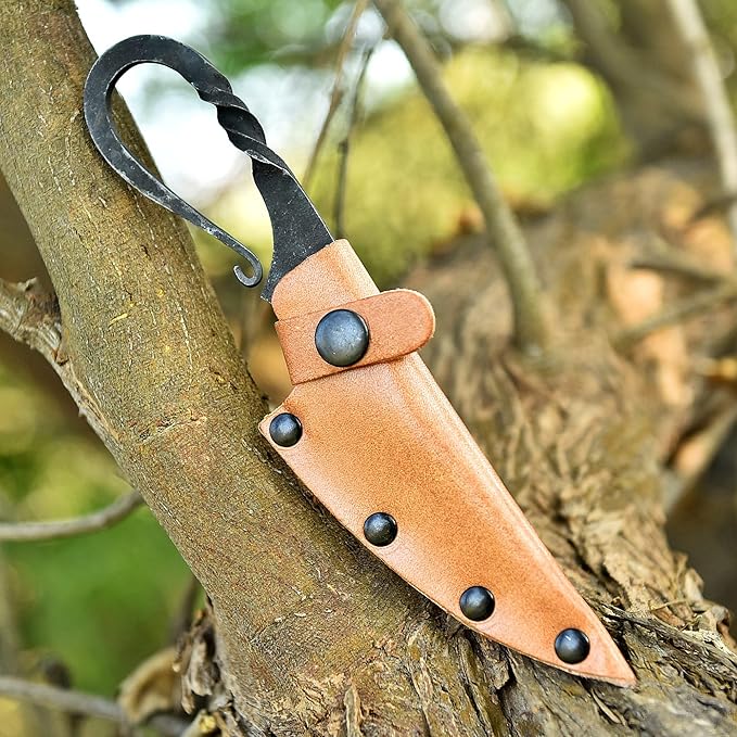 Hand Forged Celtic Pocket Hunting Knife Norse Viking Medieval Twist Fixed Blade Hardened Vintage Knives for Antique Collection Gift for Him(Forging Knife-1)