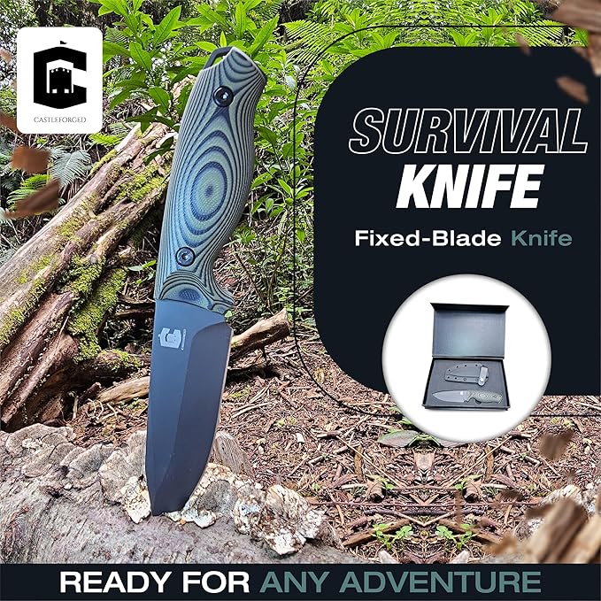 Fixed Blade Knife with Kydex Sheath, 4" Blade 1095 High Carbon Steel Knife with G-10 Tang for Bushcraft, Camping, Hunting & Survival.