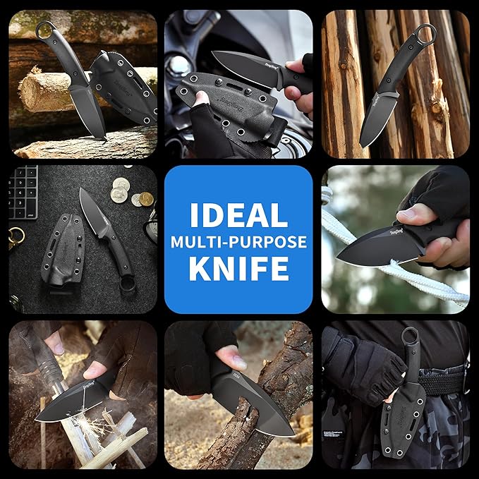 Fixed Blade Knife with Sheath, 3.5??DC53 Steel blade with Black Titanium Coating and G10 Handle Full Tang Outdoor Camping Hiking Survival Knives for Men Women