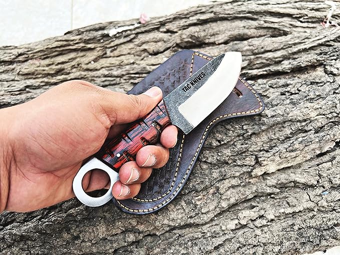 7'' Full Tang Fixed Blade Outdoor Camping Hunting Knife In Sheath Gift For Him | 1095 High Carbon Steel | SKINNER Gift Cowboy knives Pancake leather sheath (ORANGE)