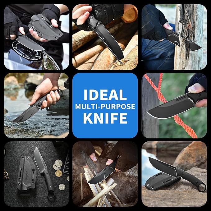 Fixed Blade Knife with Sheath, 4.0??DC53 Steel blade with Black Titanium Coating and G10 Handle Full Tang Outdoor Camping Hiking Survival Knives for Men Women