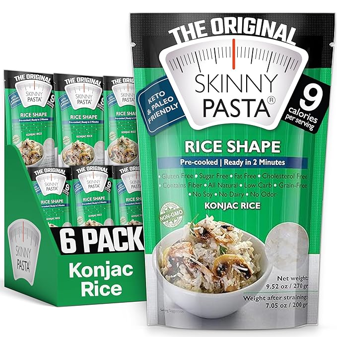 SKINNY PASTA Healthy Konjac Shirataki Rice, Low Carb, Keto, Vegan, Sugar-Free, Gluten-Free, 6 Pack