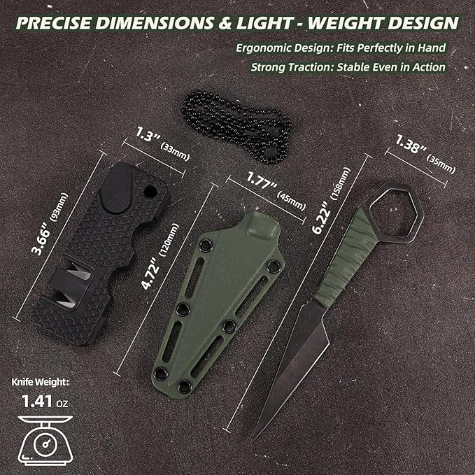 KOFERY Fixed Blade Knife with Sheath - Practical Tool for Everyday Carry, Outdoor Adventures, and Self Defense Requirements(Green)