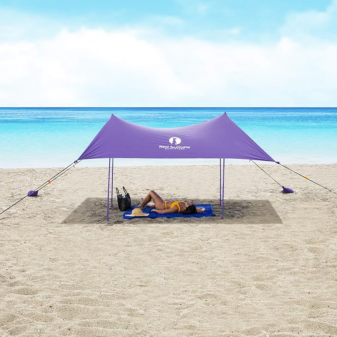 Red Suricata Family Beach Tent & Canopy, UPF50 Sun Shade, 4 Aluminum Poles, Sand Shovel, Medium Portable Sun Shelter (Medium, Purple)