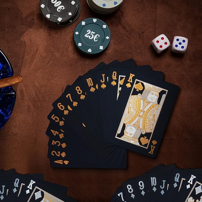 INTEGEAR 2 Decks of Playing Cards, Gold 3D Embossed Patterned Poker Cards Plastic PET Waterproof Playing Cards Luxury Magic Trick Game Tool Gift Reusable Party Decoration