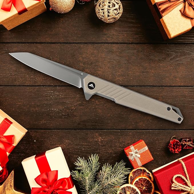 FLISSA Folding Knife, Pocket Knife with D2 Steel Blade, G10 Handle, Pocket Clip, Lightweight for Tactical, Camping, Hiking, Hunting, EDC, Daily Use, Outdoor Activities(Brown)