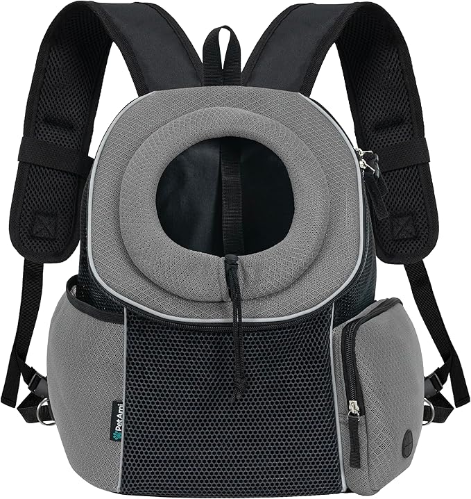 PetAmi Dog Front Carrier Backpack, Ventilated Adjustable Dog Pet Cat Chest Carrier Backpack, Dog Carrier for Hiking Camping Travel, Small Dog Puppy Medium Cat Carrying Bag, Max 14 lbs, Grey