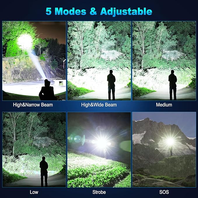 Cinlinso Flashlights High Lumens Rechargeable, 2 Pack 99,000 Lumens Super Bright LED Flashlight with 5 Modes, Waterproof Powerful Flash Light Multifunctional Flashlights for Home Emerge?Šcies Camping