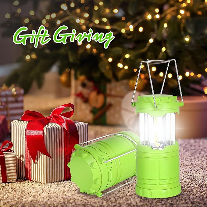 4-Pack Mini LED Camping Lanterns, Portable Camping Lights, Outdoor Tent Lights, Essential Emergency Lights for Power Outages, Hiking, Survival Kit for Hurricane, Green