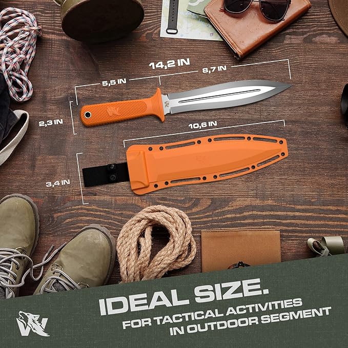 W-SowCatcher Fixed Blade Knife with Sheath - Large Hunting Knife made of D2 steel - Big Fixed Blade Double Edge Knife with TPE Handle