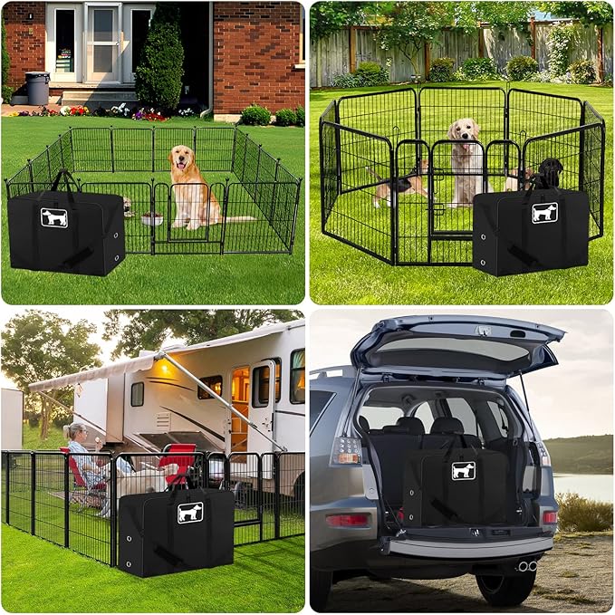 SIRUITON 2Pack Dog Playpen Storage Bag, Fits 40" H 8 Panels and 9 Stakes,Suitable for Foldable Exercise Pet Playpen, Dog Fence Travel Bag, with Reinforcing Plate & Shoulder (Black, 2P-40 inch)
