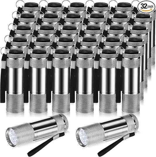 VIHOSE 32 Pcs Mini Flashlights Bulk, Bright Aluminum Handheld Flash Light with Lanyard Small LED Flashlights for Night Reading Emergency Hurricane Camping Hiking, Batteries Not Included(Gray)