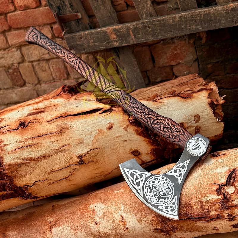 / Two Handed Berserker Axe, Hand Forged Steel Axe, Norse Battle Axe, Scandinavian Style Viking Axe,Viking Bearded Tactical,Functional Viking Battle Bushcraft Axe, History of Viking (Special Edition Axe)