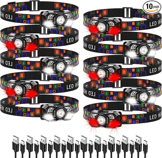 KunHe 10 Pack Headlamp Flashlight Head Lamps led Rechargeable Headlight Motion Sensor Head Lamp 10 Mode for Outdoor Camping Gear Hiking Fishing Running Cycling Headlight Emergency Lights for Home