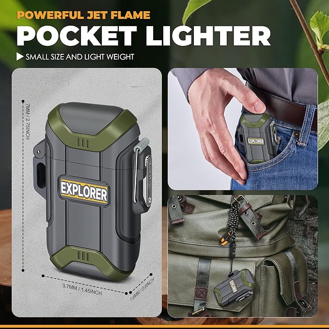 Lafagiet 2 Pack of Outdoor Torch Lighter, Windproof Single & Dual Jet Flame, Waterproof Storm Lighters Multipack for Camping, Fishing, Emergency (NO Gas)