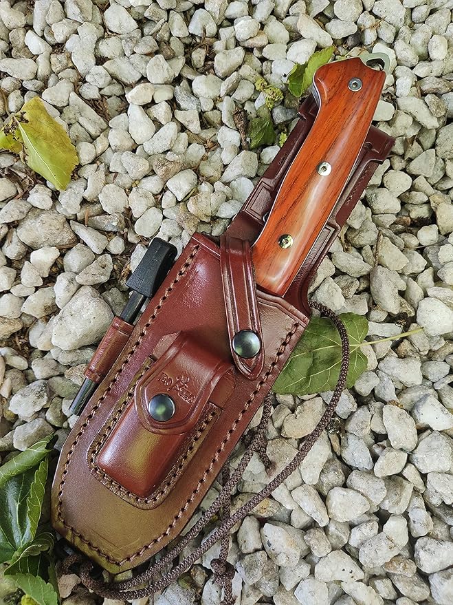 JEO-TEC Nº39 Full Tang Knife for Bushcraft Survival Hunting Fishing Camping, Fixed Blade 11" MOVA Steel, Sheath and Fire Starter - Handmade