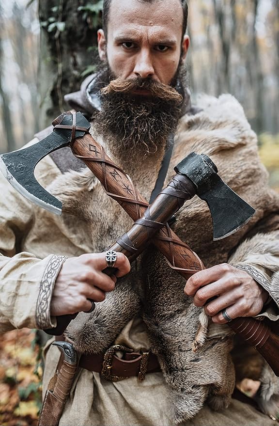 Norse Tradesman 18-Inch Viking Throwing Axe - Fully Sharpened Norse Hand-Axe - Carbon Steel Head with Premium Leather Cross Stitch