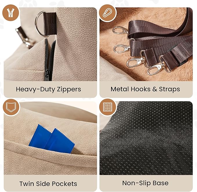 Booster Cozy Dog Car Seat for Medium Dogs, Soft Dog Bed for Car, Safety Travel Bed & Portable Pet Carrier, Removable & Washable with Storage Pockets, Clip-On Safety Belt