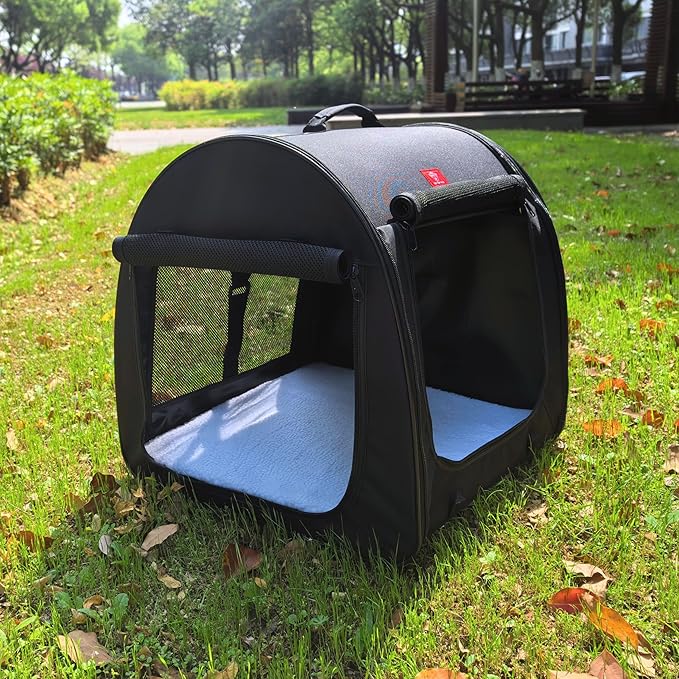 One for Pets Fabric Portable Pet Kennel/Shelter, Single, Black 20"x20"x19.5" - Car Seat-Belt Fixture Included