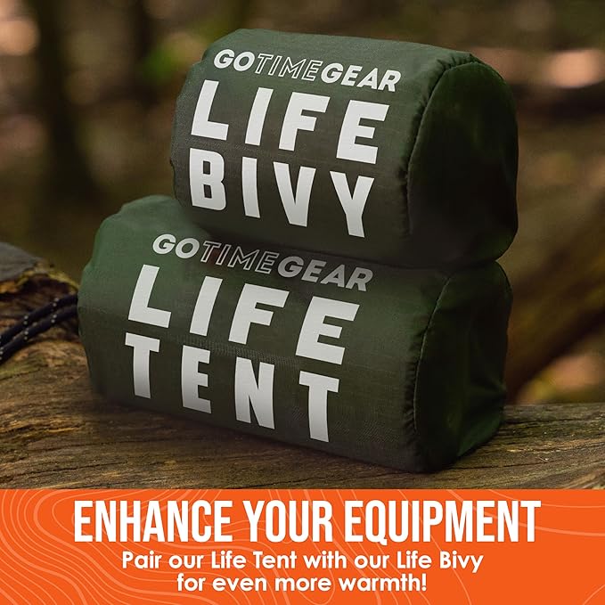 Go Time Gear Survival Life Tent ??2 Person Mylar Emergency Shelter Tube Tent + Paracord ??All-Weather Protection for Camping, Hiking, & Survival Kits ??Includes Emergency Whistle