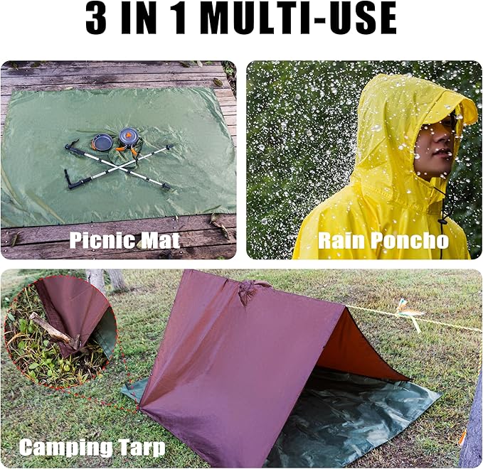 Coralrain Hooded Rain Poncho Lightweight Waterproof Unisex Raincoat Jacket with Pocket for Men Women Adult