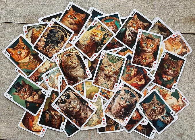 Art Nouveau CAT Portraits Playing Cards (Poker Deck 54 Cards All Different) Art Nouveau Art Deco Victorian Cat Portraits Posters