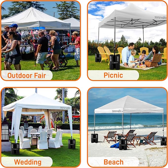 Pop Up Canopy Tent 10x10 - Commercial Instant Shelter Foldable/Collapsible Sun Shade Canopy Pop Up Tent w/Waterproof Tent Top, Portable Carry Bag & Sand Bag - SereneLife SLGZ10W (White)