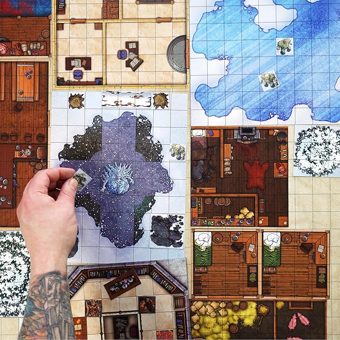 DUNGEON CRAFT Volume 2 Game, Hundreds of Terrain Pieces, DND Starter Kit, Double-Sided & Water-Resistant, Portable 1 Inch Grid Overlay, Works with Wet Dry Erasers