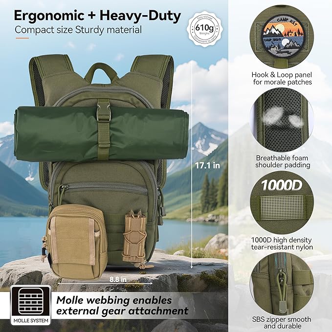 MARCHWAY Tactical Molle Hydration Pack with 2.5L TPU Water Bladder, Low-Profile Organized Military Backpack for Hiking, Cycling, Backpacking, Hunting, Running