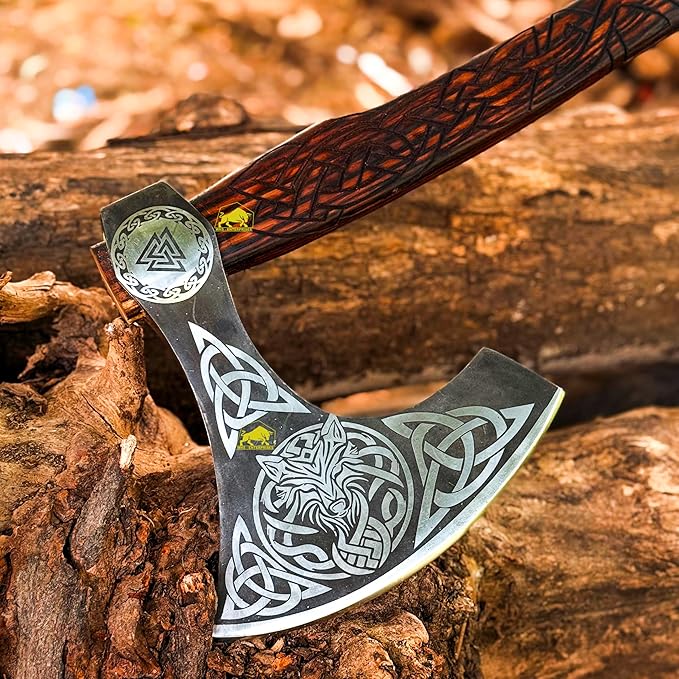 MDM-012 Custom Hand Forged Viking Axe Real Tomahawk Viking Hatchet Beared Camping Axe, 5160 HIGH Carbon Steel Blade, Throwing Set Vintage Ax Viking Gift for Him - Viking Gifts (Ragnar)